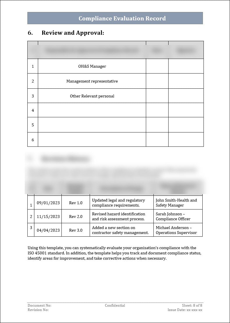 Compliance Evaluation Record