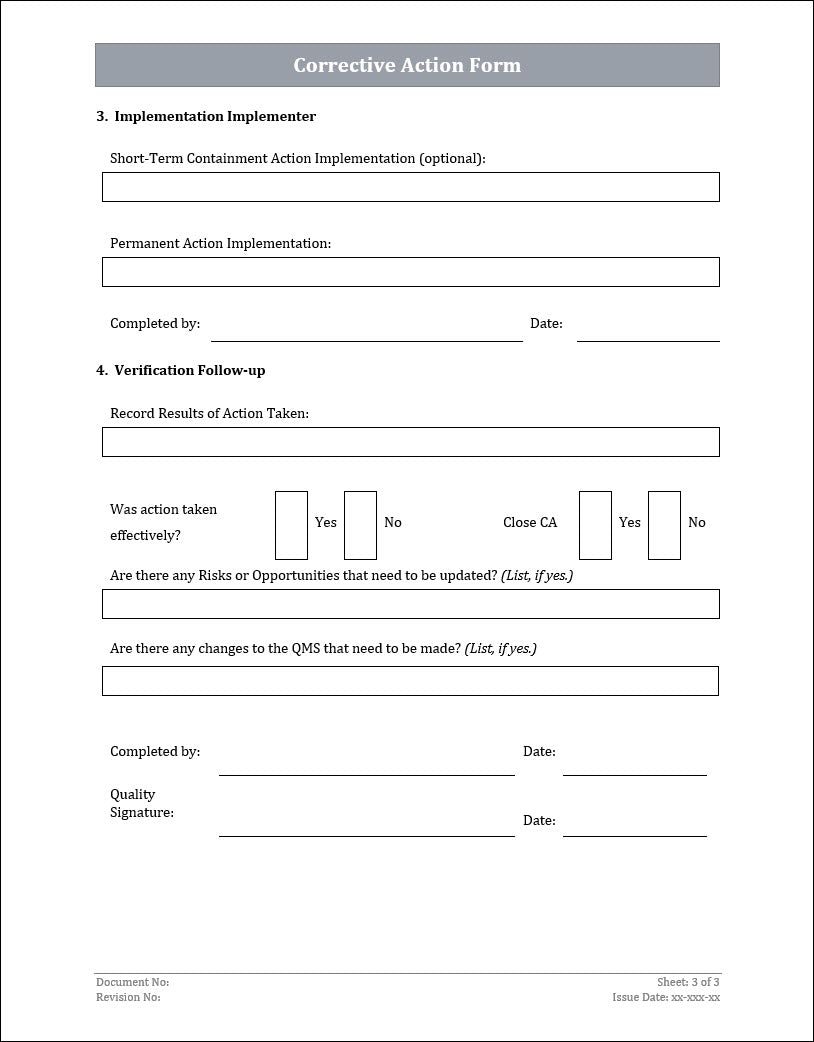 Corrective Action Form