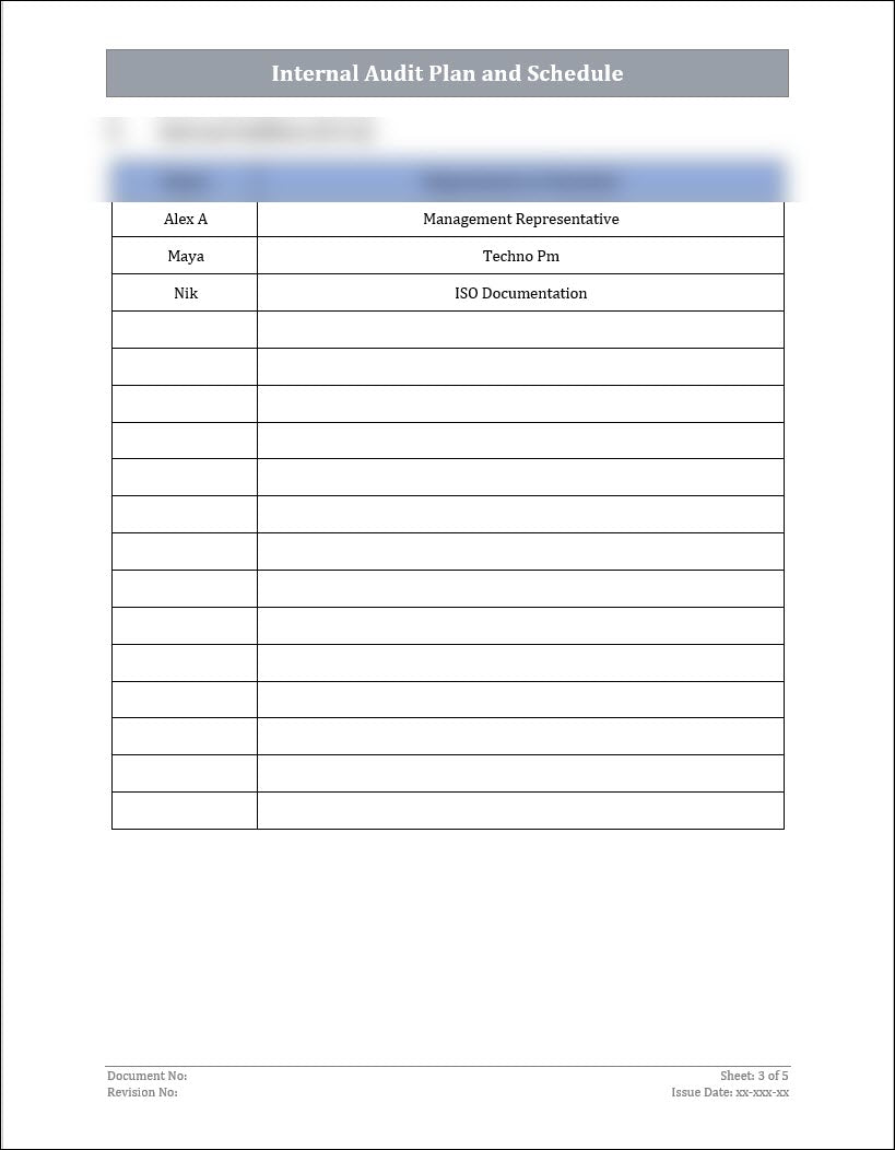 Internal Audit Plan and Schedule