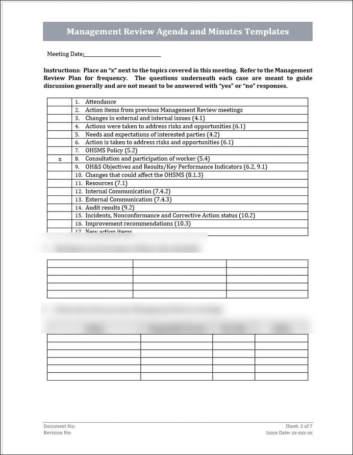 Management Review Agenda and Minutes Template