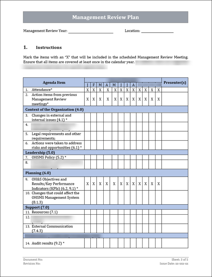 Management Review Plan