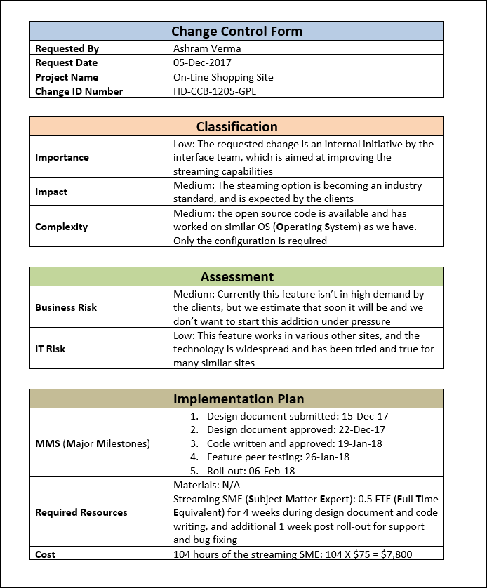 Change Control Form