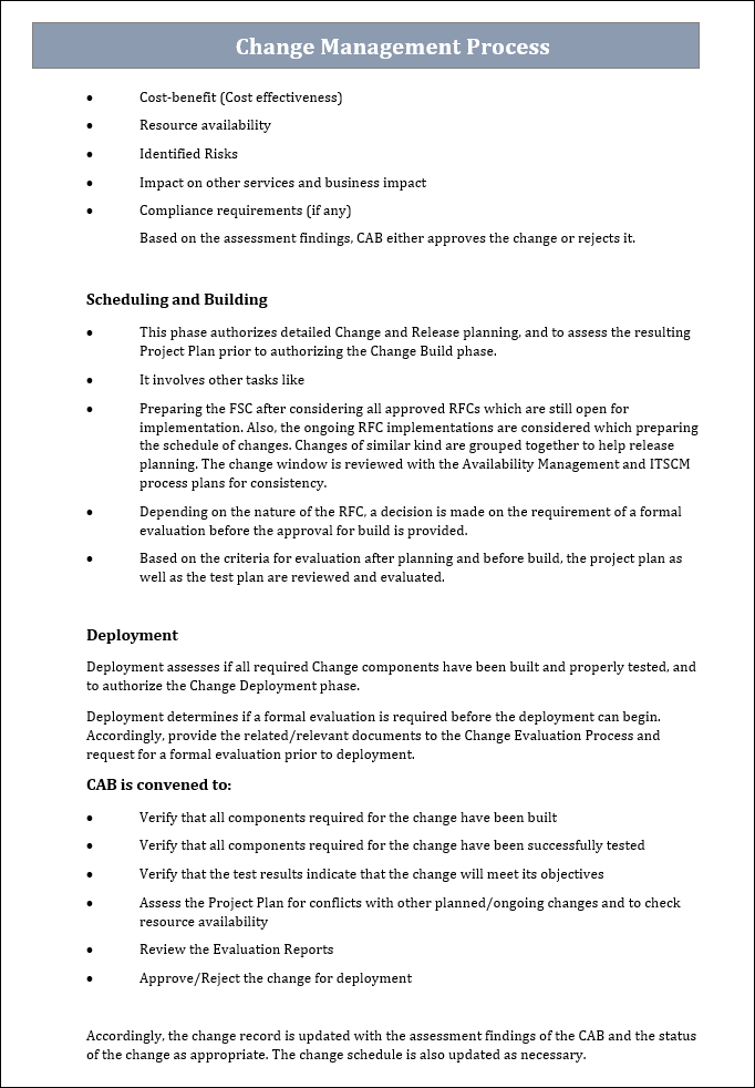 Change management Scheduling