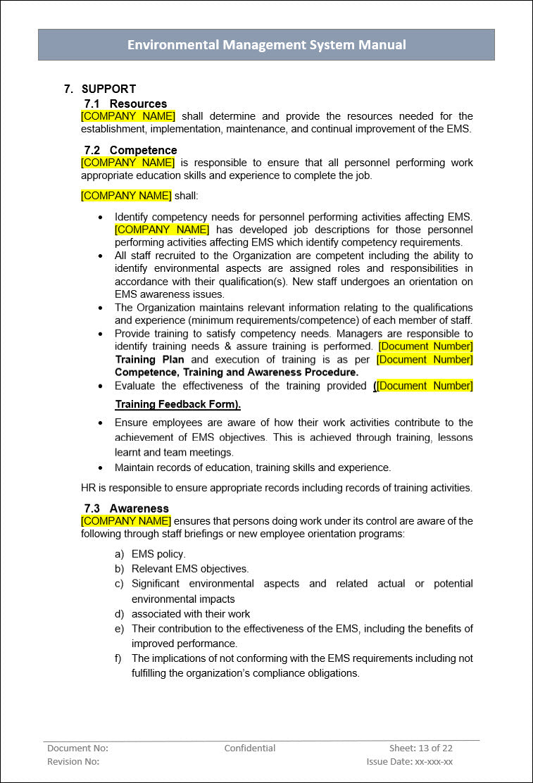 Environmental Management System Manual, Environmental Management System