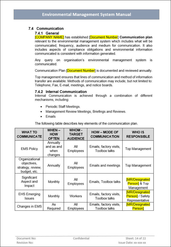 Environmental Management System Manual, Environmental Management System