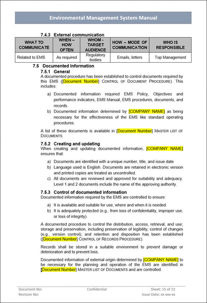 Environmental Management System Manual, Environmental Management System