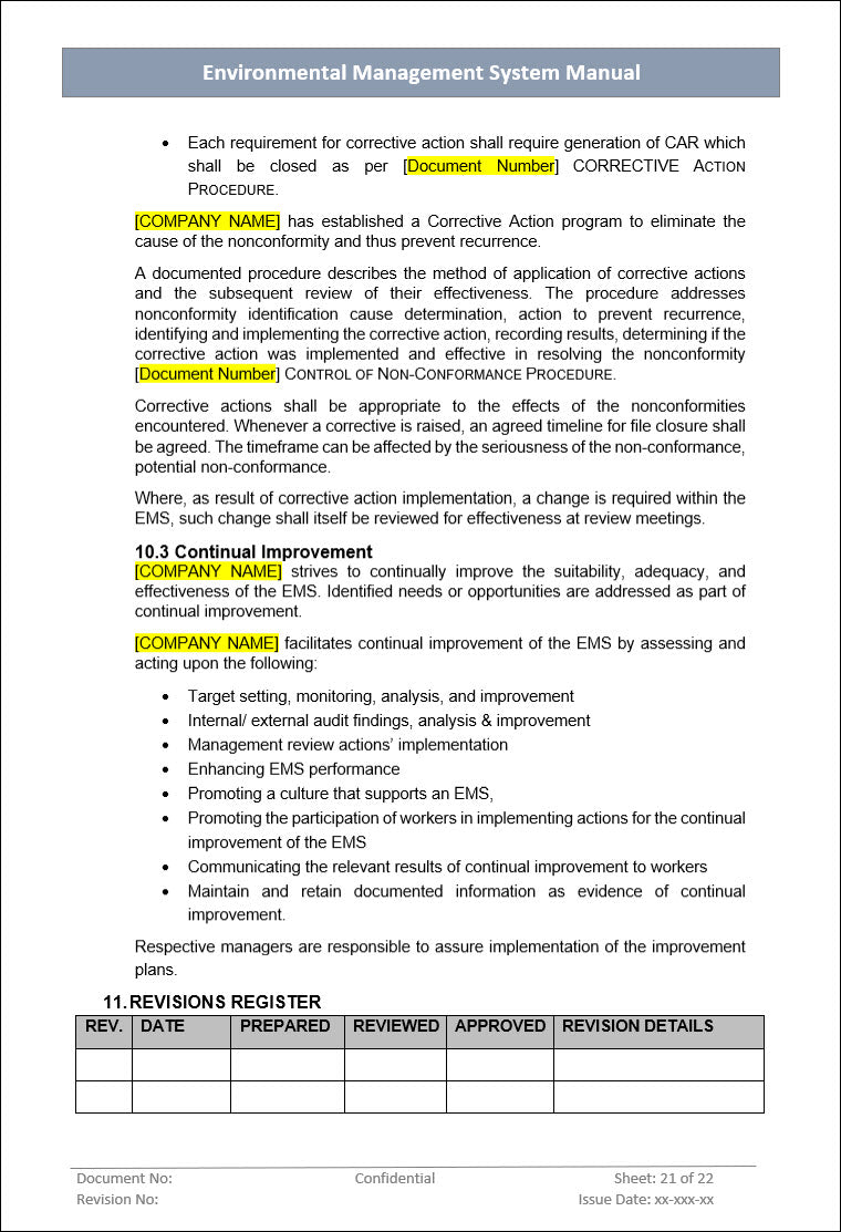 Environmental Management System Manual, Environmental Management System