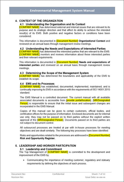 Environmental Management System Manual, Environmental Management System