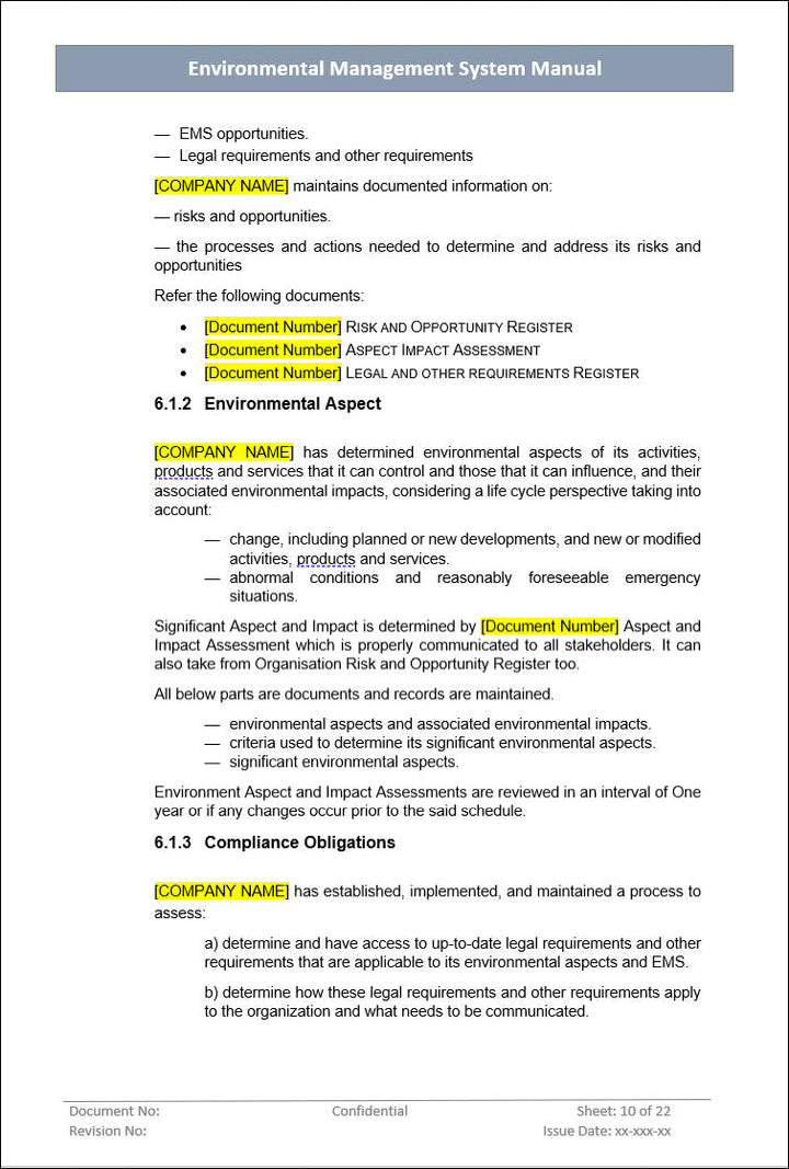 Environmental Management System Manual, Environmental Management System