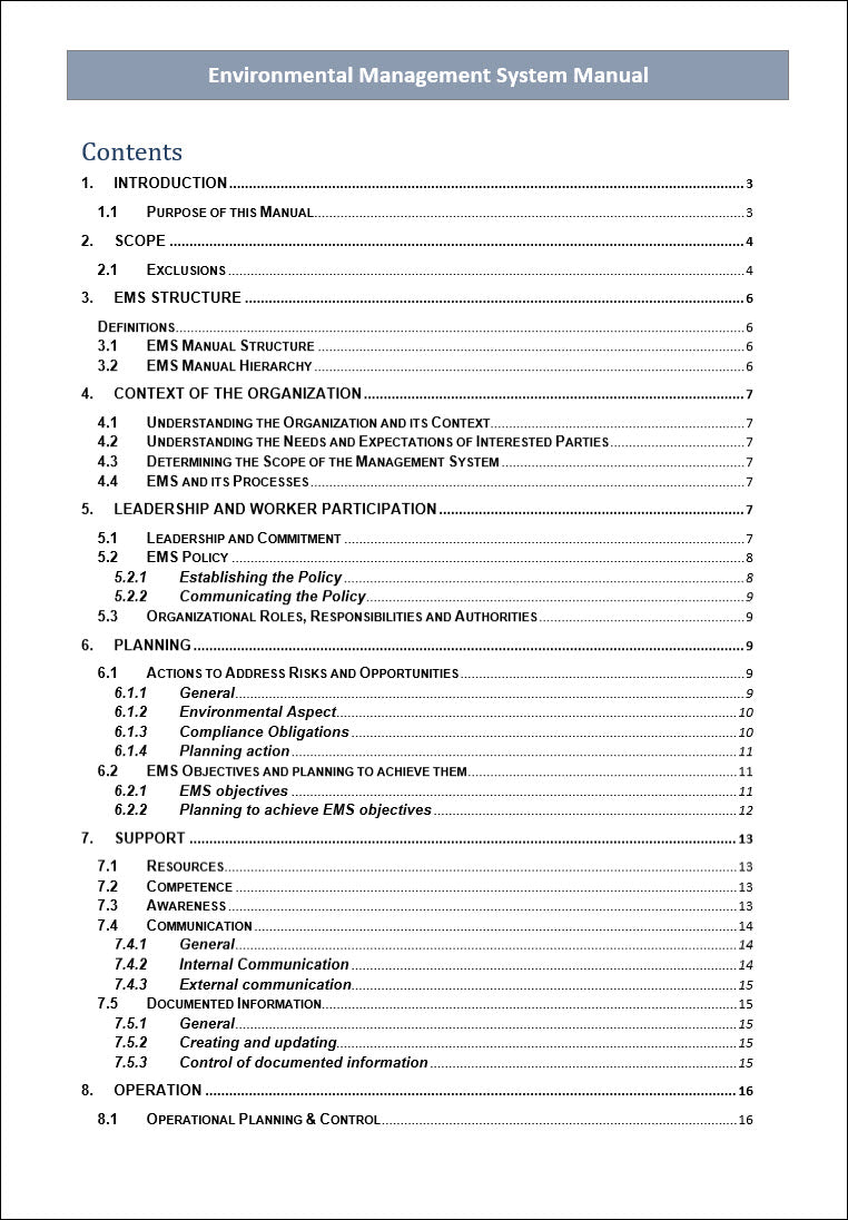 Environmental Management System Manual, Environmental Management System