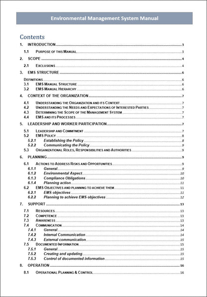 Environmental Management System Manual, Environmental Management System