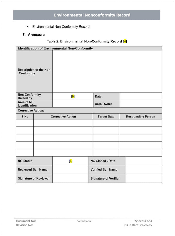 Environment Nonconformity Record