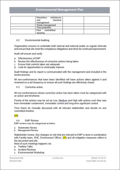 Environment management plan