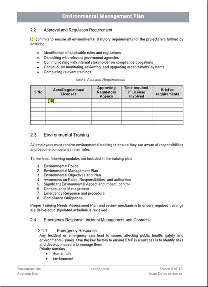 Environment management plan, 