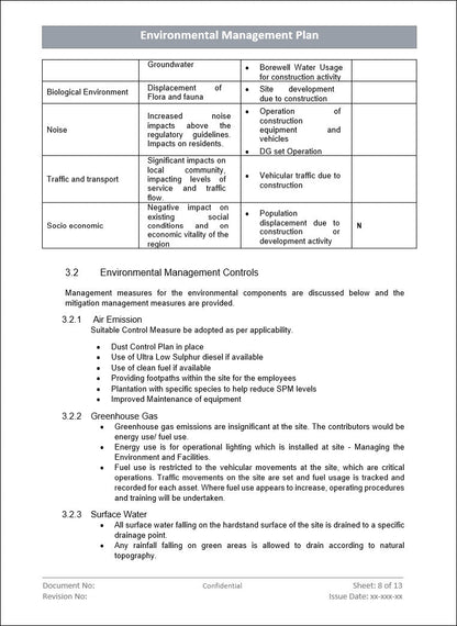 Environment management plan