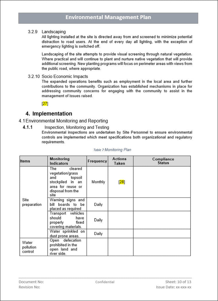 Environment management plan