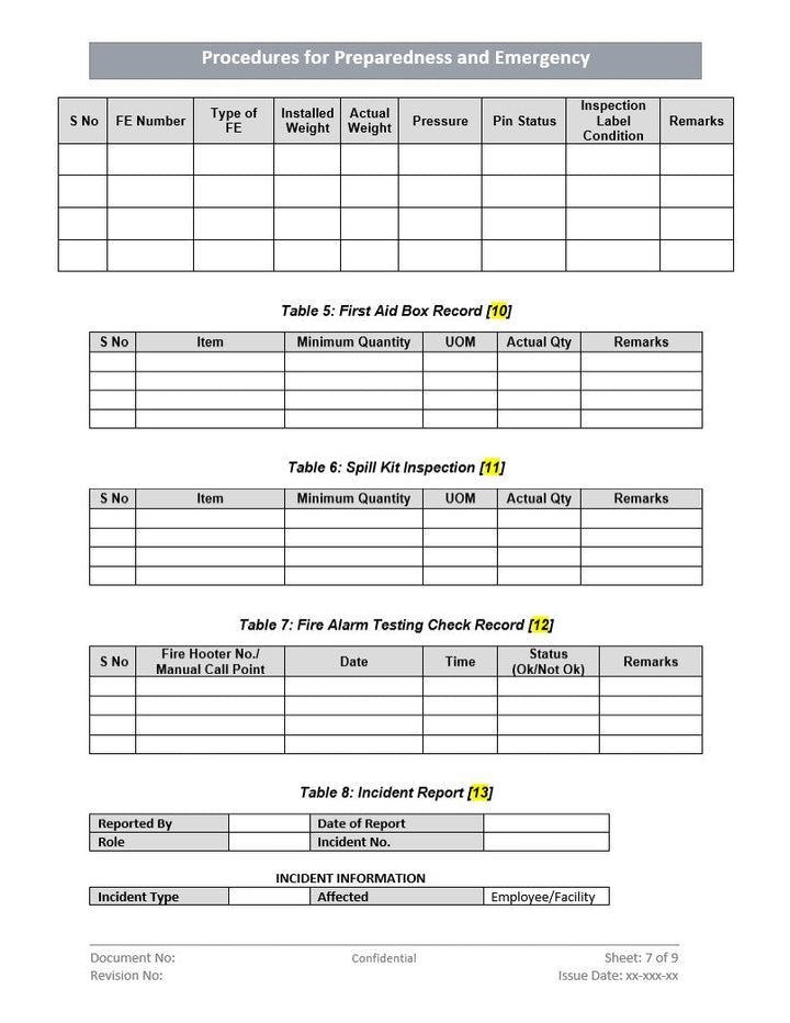 Procedure for Preparedness and Emergency Response, incident report