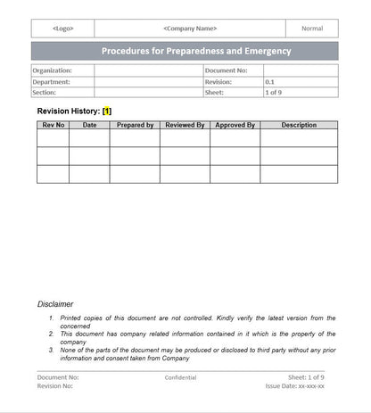 Procedure for Preparedness and Emergency Response