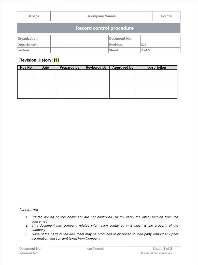 Record control procedure