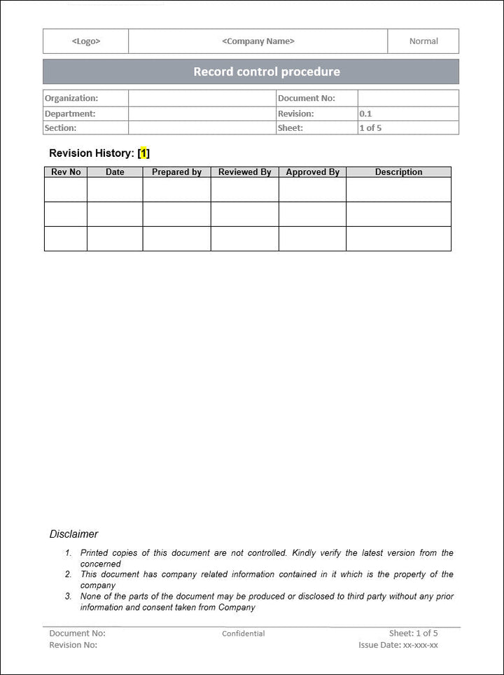 Record control procedure