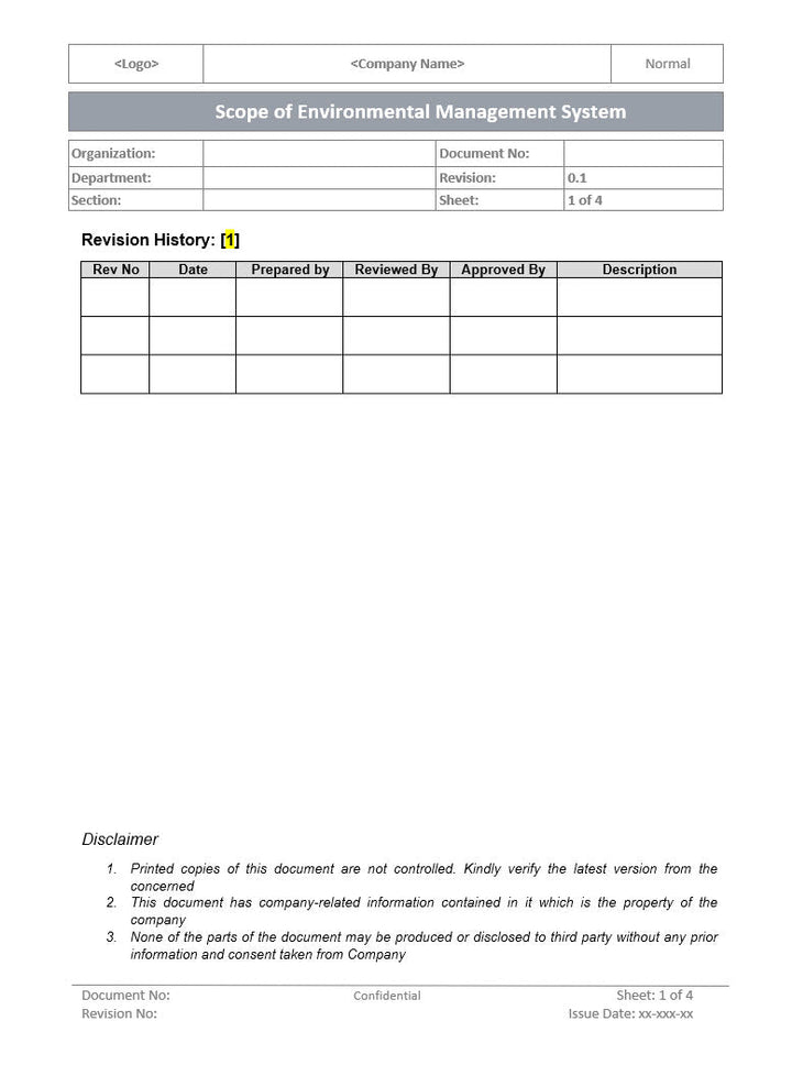 Scope of Environmental management system