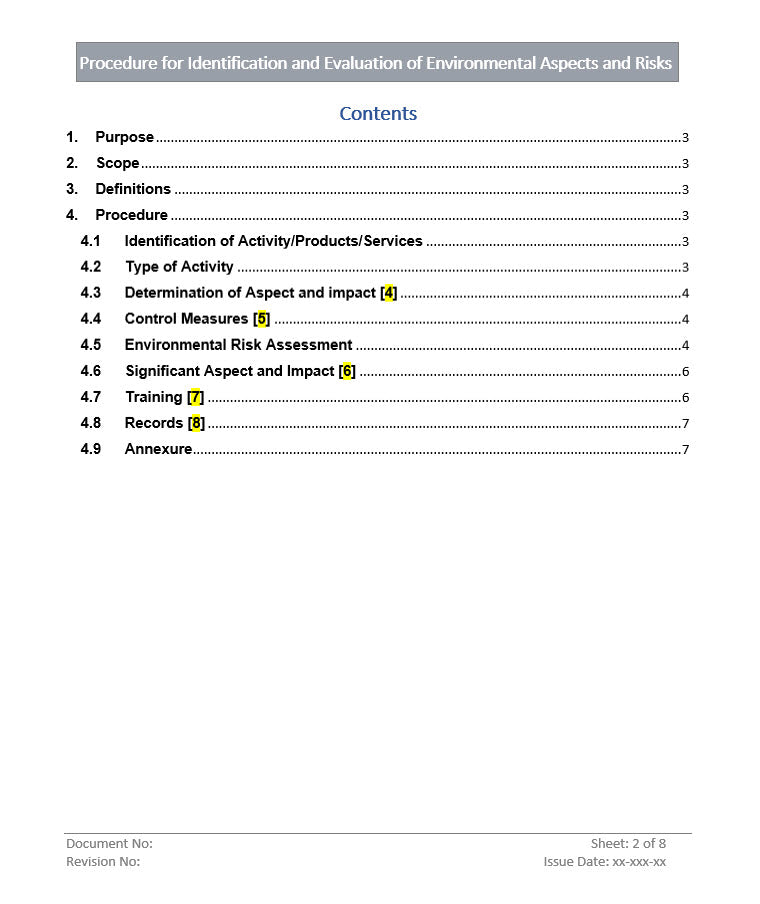 Identification and Evaluation of Environmental Aspects and Risks