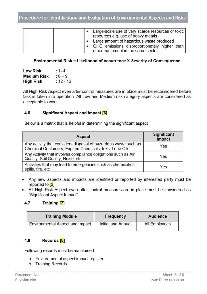 Identification and Evaluation of Environmental Aspects and Risks