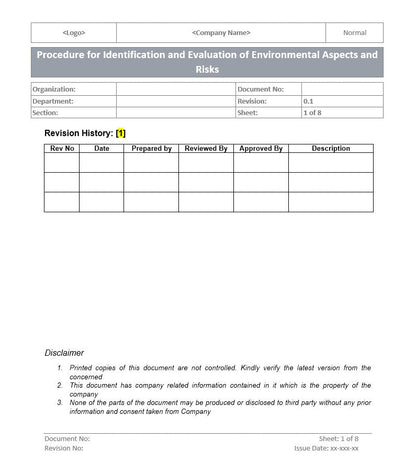 Identification and Evaluation of Environmental Aspects and Risks