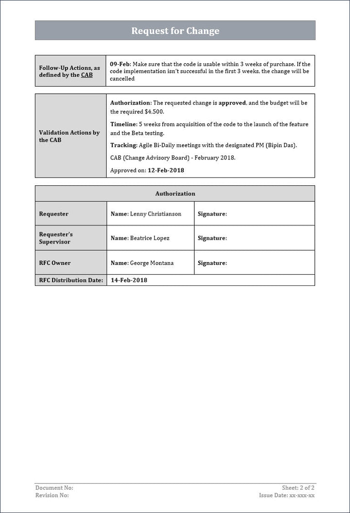 ITSM Request for Change