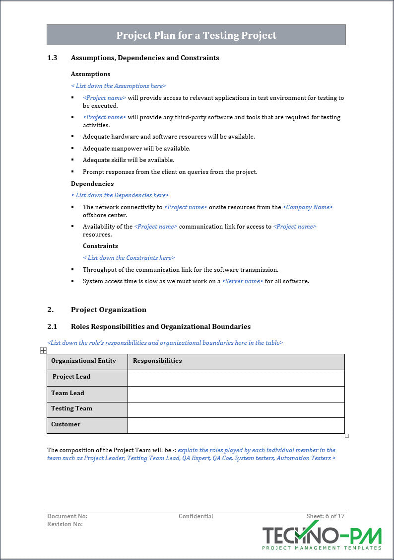 Project Plan for a Testing Project