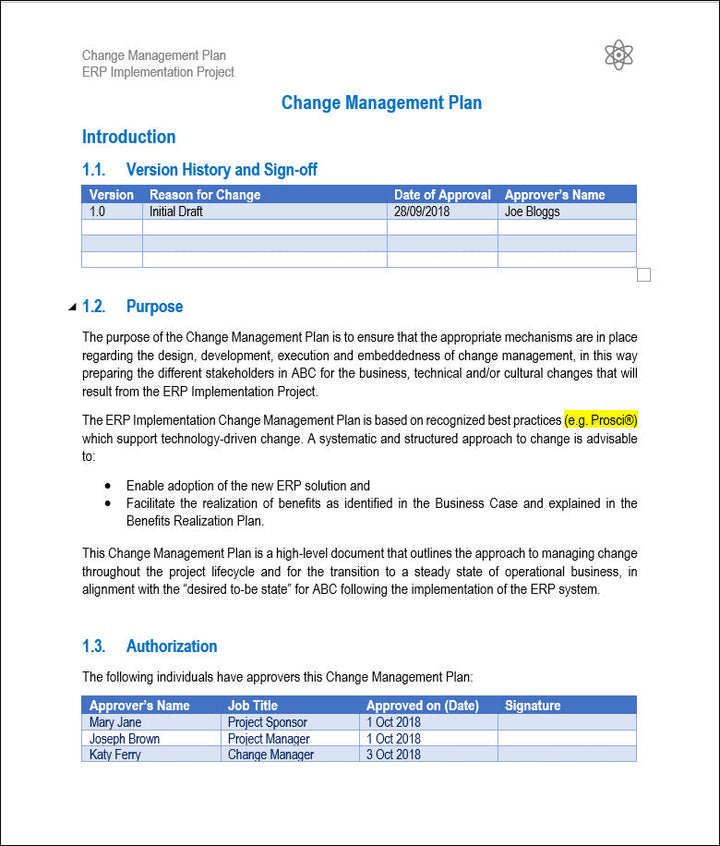 Change Management Plan