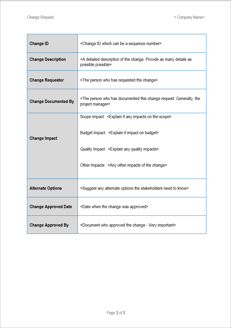 Change Request Word Template
