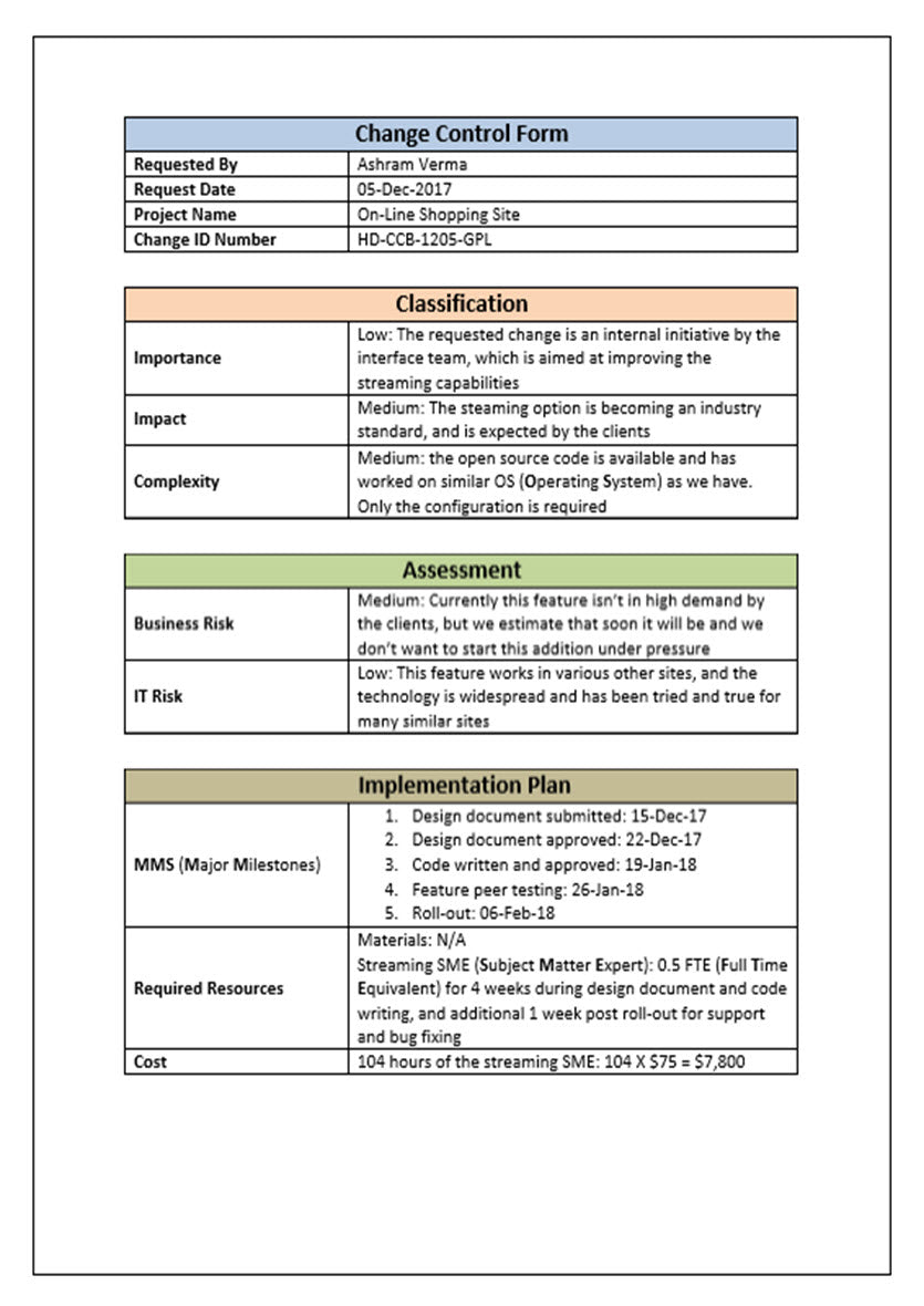 Change Control Form