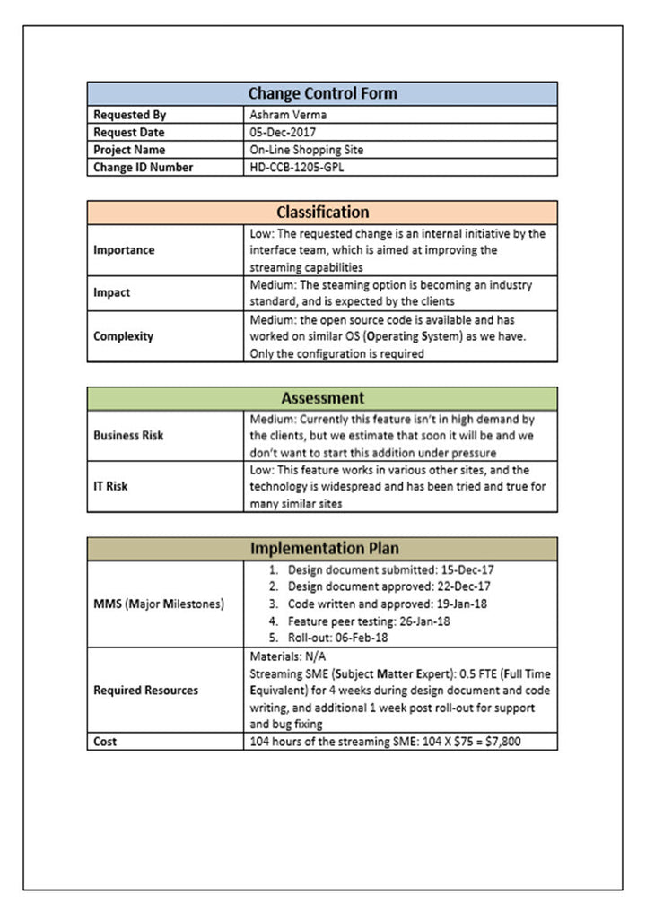 Change Control Form