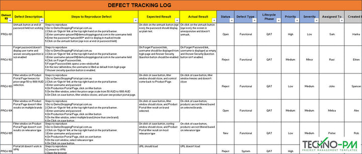 Defect Tracking Log