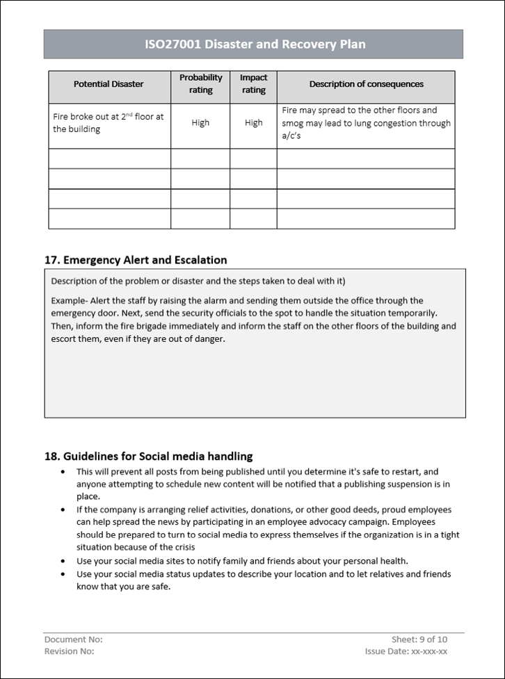 Disaster and recovery plan, Emergency alert and escalation