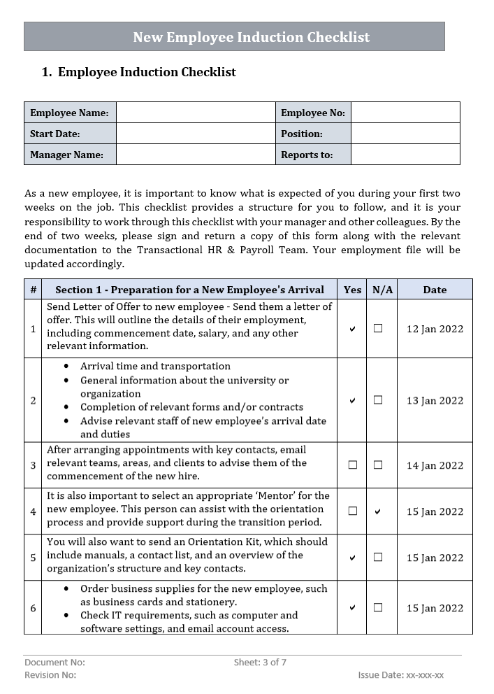 New Employee Induction Checklist