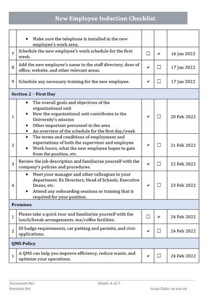 Employee Induction Checklist Word