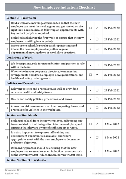 New Employee Induction Checklist Templates