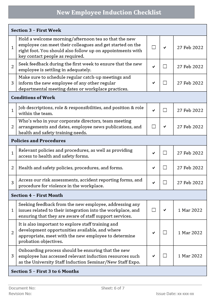 New Employee Induction Checklist Templates