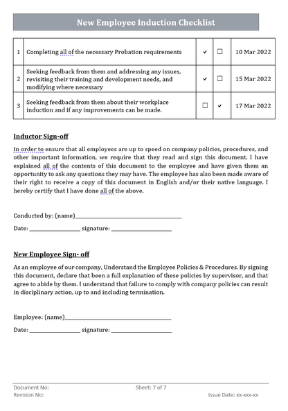 New Employee Induction Checklist 