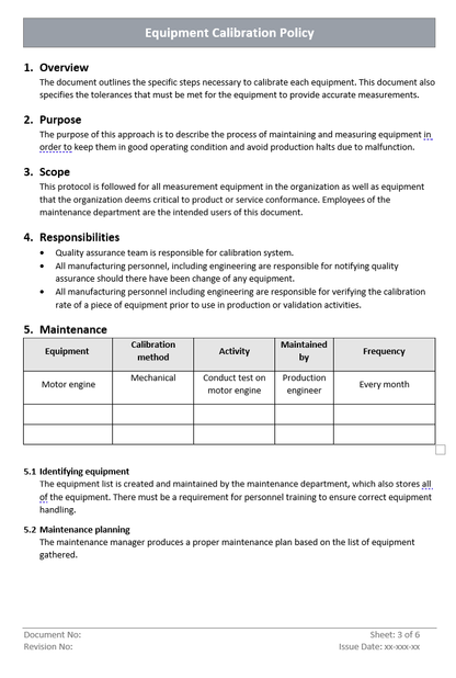 Equipment Calibration Policy Overview