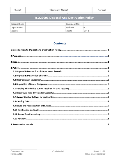 Disposal and destruction policy