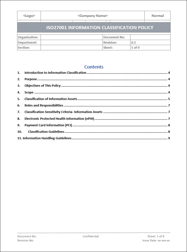 Information classification policy