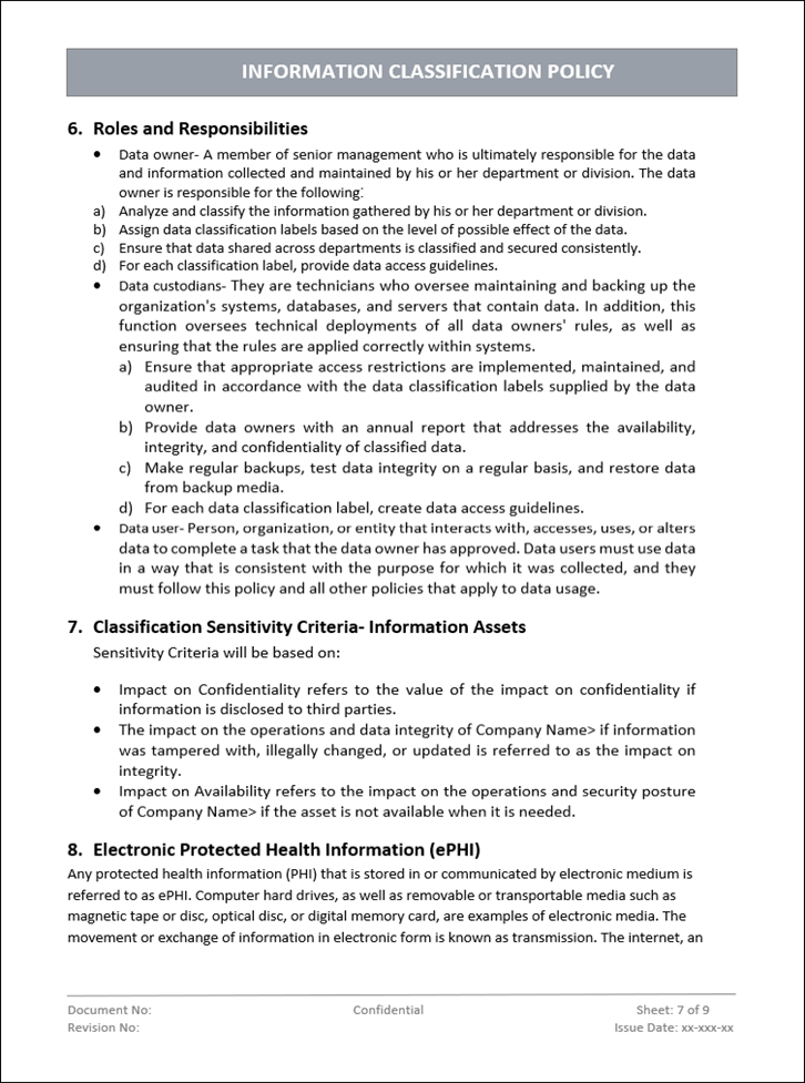 Information classification policy