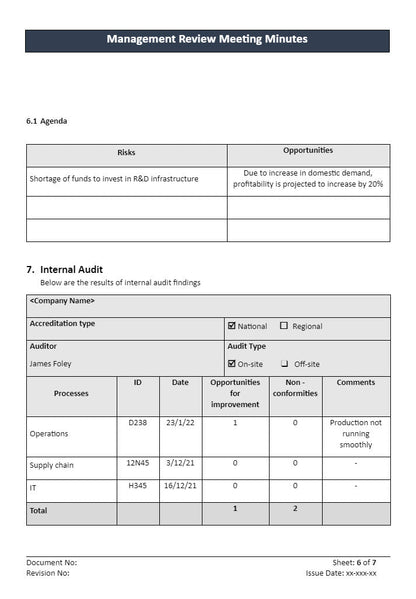 Management Review Meeting Minutes Agenda