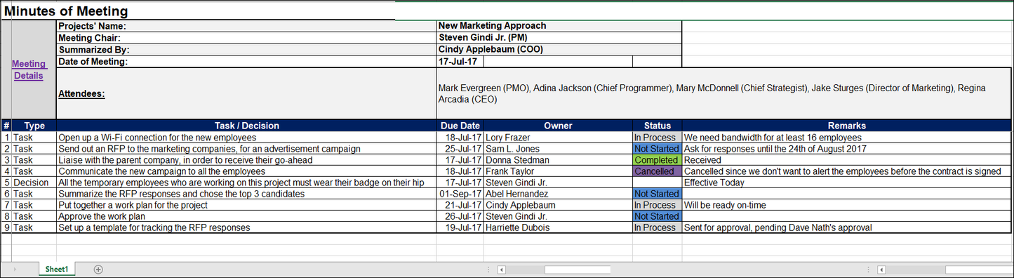 Minutes of Meeting Excel Template (Landscape)