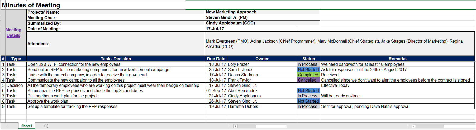 Minutes of Meeting Excel Template (Landscape)