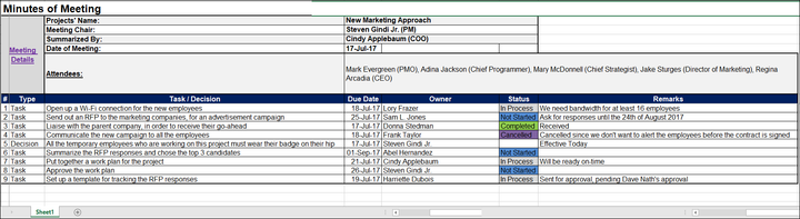 Minutes of Meeting Excel Template (Landscape)