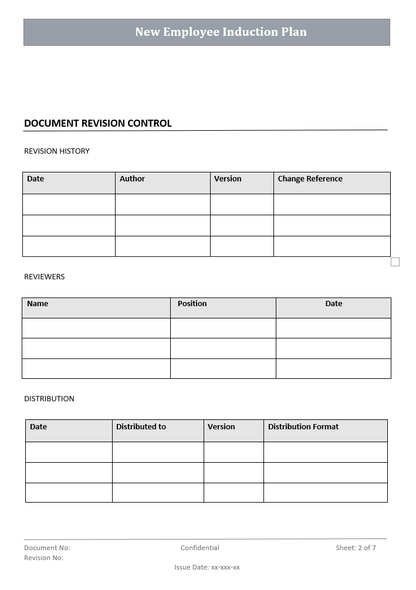 New Employee Induction Plan Document Control